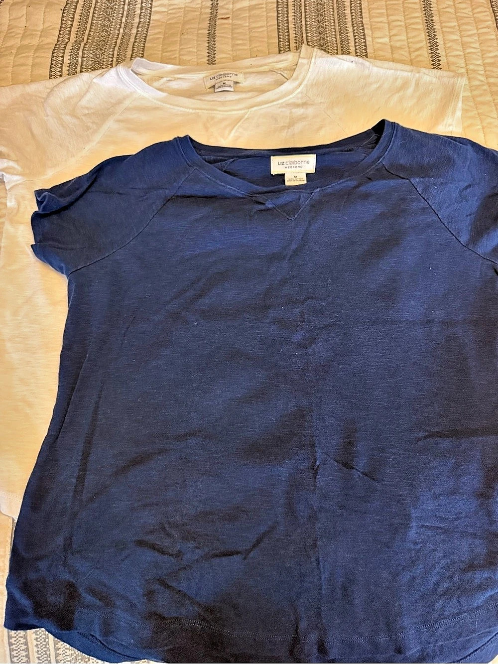 2 for 15!! Liz Claiborne Cotton Short Sleeve Top in Blue and white Size Medium